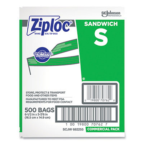 Ziploc Resealable Sandwich Bags, 6.5" x 6", Clear, 500/Box (373953)