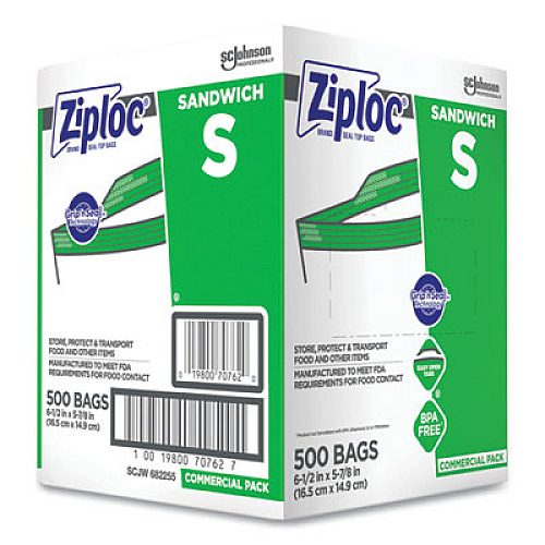 Ziploc Resealable Sandwich Bags, 6.5" x 6", Clear, 500/Box (373953)