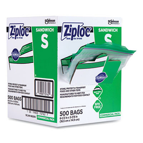 Ziploc Resealable Sandwich Bags, 6.5" x 6", Clear, 500/Box (373953)