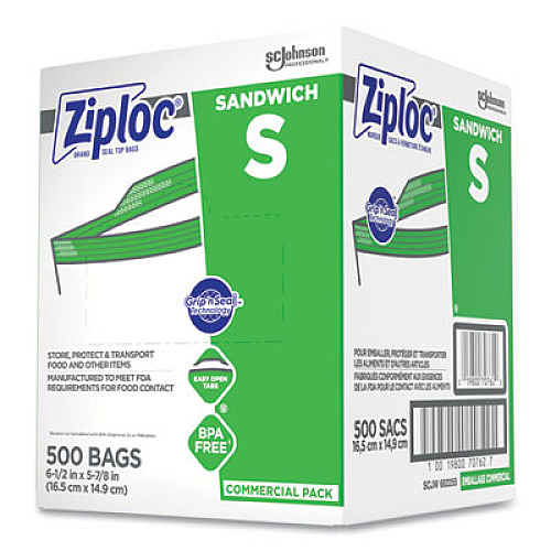 Ziploc Resealable Sandwich Bags, 6.5" x 6", Clear, 500/Box (373953)