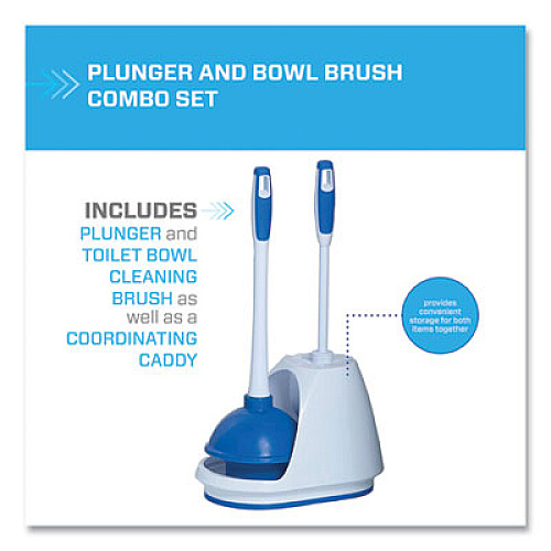 Mr. Clean Turbo Plunger and Bowl Brush Set, 12.5" Plastic Handle, 6" dia, White (440436)