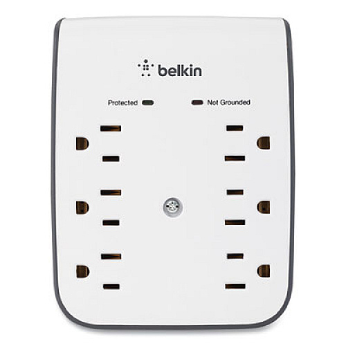 Belkin SurgePlus USB Wall Mount Charger, 6 AC Outlets/2 USB Ports, 900 J, White/Black (BSV602TT)