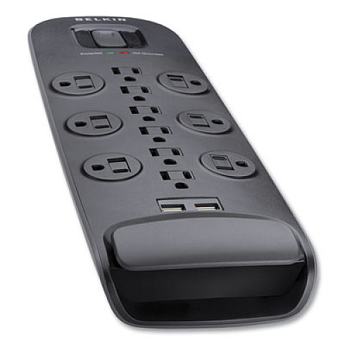 Belkin Home/Office Surge Protector, 12 AC Outlets, 6 ft Cord, 3,996 J, White/Black (BV11205006)