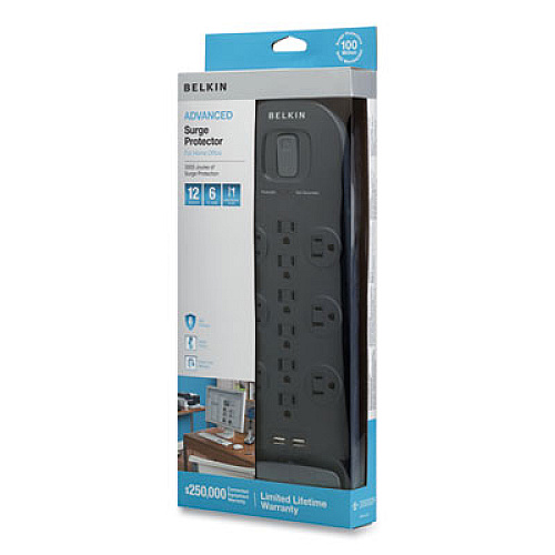 Belkin Home/Office Surge Protector, 12 AC Outlets, 6 ft Cord, 3,996 J, White/Black (BV11205006)