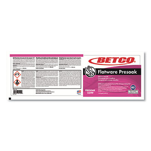 Betco Flatware Presoak, Characteristic Scent, 1 gal Bottle, 4/Carton (25990400)