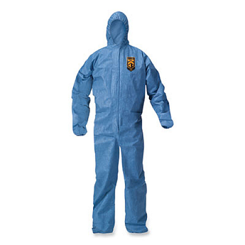 KleenGuard A20 Breathable Particle Protection Coveralls, Zip Front, Hood, Elastic Back, Wrists, Ankles, 4X-Large, Blue, 20/Carton (58517)