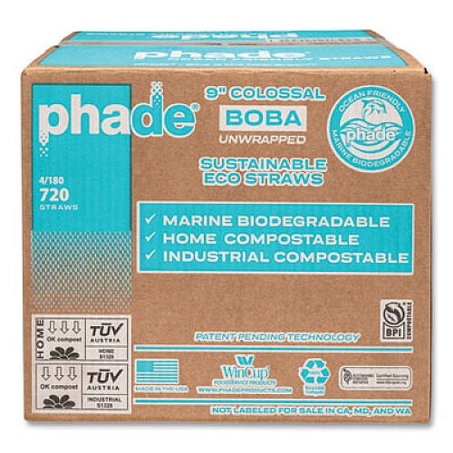 phade Marine Biodegradable Straws, Boba Straws, 9", Ocean Blue, 720/Carton (511208)