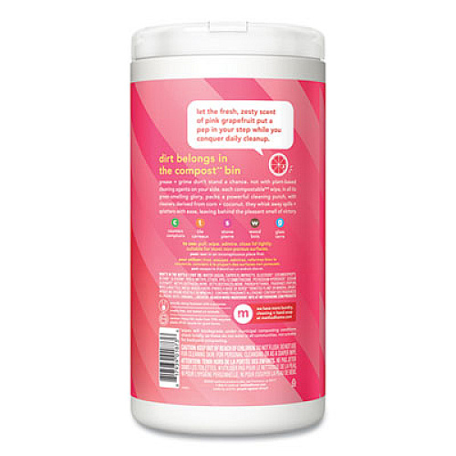 Method All Purpose Cleaning Wipes, 1 Ply, Pink Grapefruit, White, 70/Canister, 6/Carton (338527)