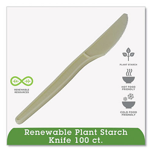 Eco-Products EcoSense Renewable Plant Starch Cutlery, Knife, Plastic, Cream, 50/Pack (EPS001PK)