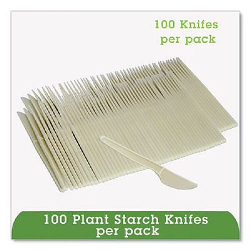 Eco-Products EcoSense Renewable Plant Starch Cutlery, Knife, Plastic, Cream, 50/Pack (EPS001PK)