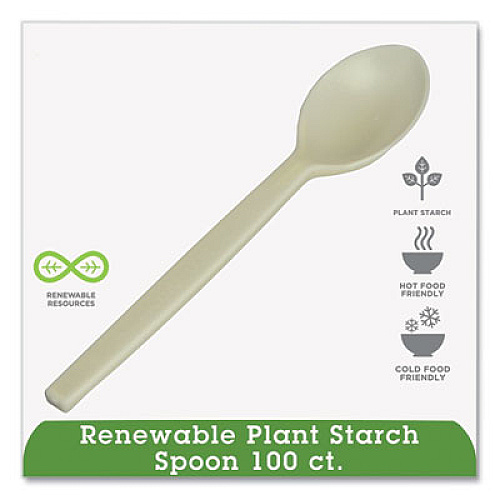 Eco-Products EcoSense Renewable Plant Starch Cutlery, Spoon, Plastic, Cream, 50/Pack (EPS003PK)