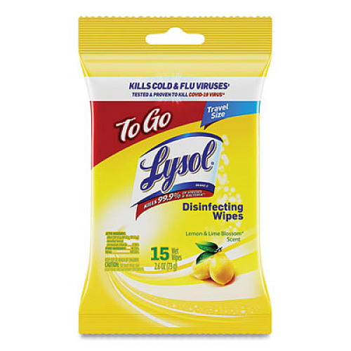 LYSOL Brand Disinfecting Wipes Flatpacks, 1-Ply, 6.69 x 7.87, Lemon and Lime Blossom, White, 15 Wipes/Flat Pack, 24 Flat Packs/Carton (99799CT)