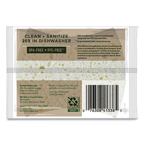 Scotch-Brite Greener Clean Non-Scratch Scrub Sponge, 2.6 x 3.3, 0.7" Thick, White, 3/Pack (97033UG)