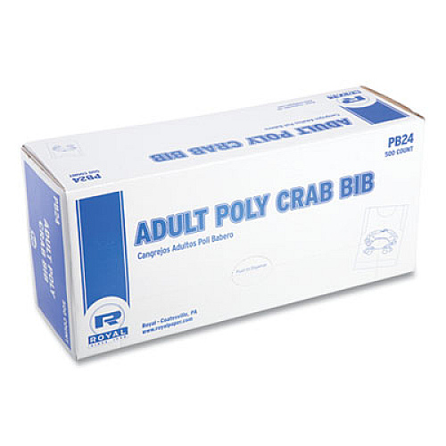 AmerCareRoyal Heavyweight Poly Aprons, Crab Design, One Size Fits All, White/Red, 500/Box, 5 Boxes/Carton (PB24)