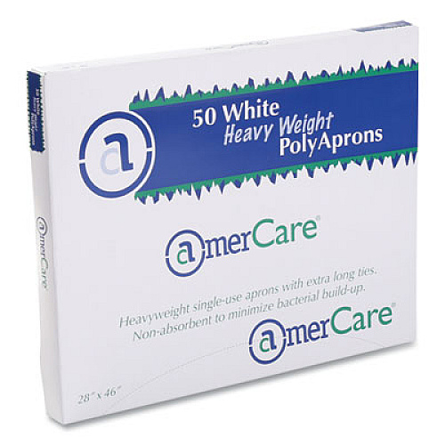 AmerCareRoyal Poly Apron, 28 x 46, One Size Fits All, White, 500/Carton (28462A)