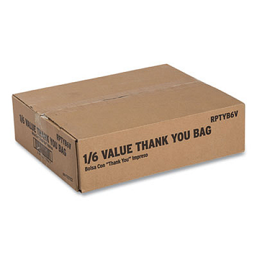 AmerCareRoyal Thank You Bags, Thank You - Have a Nice Day Labeling, Cut-Out Handles, 11.5" x 6.5" x 20", White/Red, 775/Carton (RPTYB6V)