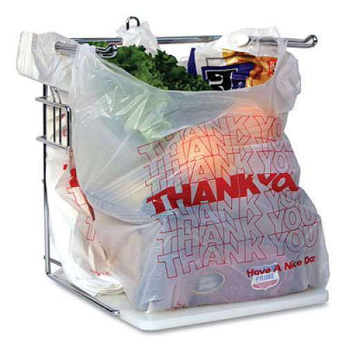 AmerCareRoyal Thank You Bags, Thank You - Have a Nice Day Labeling, Cut-Out Handles, 13" x 8" x 23", White/Red, 1,000/Carton (RPTYB6FS)