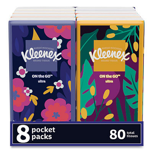 Kleenex On The Go Packs Facial Tissues, 3-Ply, White, 10 Sheets/Pouch, 8 Pouches/Pack, 12 Packs/Carton (46651CT)