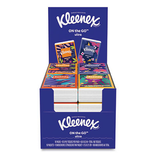 Kleenex On The Go Packs Facial Tissues, 3-Ply, White, 10 Sheets/Pouch, 16 Pouches/Pack,  6 Packs/Carton (54635)