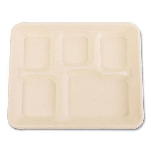 Boardwalk Bagasse PFAS-Free Food Tray, 5 Compartments, 8.26 x 0.98 x 10.9, Tan, Sugarcane, 500/Carton (TRAY128NPFA)