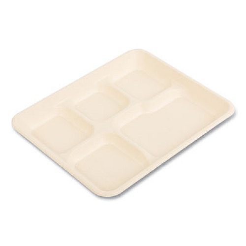 Boardwalk Bagasse PFAS-Free Food Tray, 5 Compartments, 8.26 x 0.98 x 10.9, Tan, Sugarcane, 500/Carton (TRAY128NPFA)