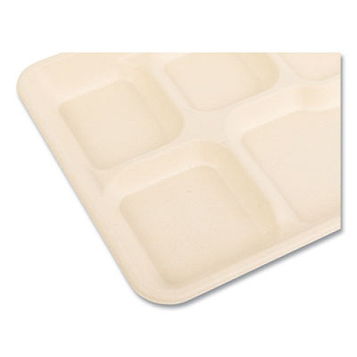 Boardwalk Bagasse PFAS-Free Food Tray, 5 Compartments, 8.26 x 0.98 x 10.9, Tan, Sugarcane, 500/Carton (TRAY128NPFA)