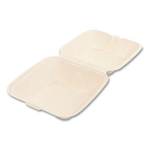 Boardwalk Bagasse PFAS-Free Food Containers, 6 x 6 x 3.19, Tan, Sugarcane, 500/Carton (HINGE66NPFA)