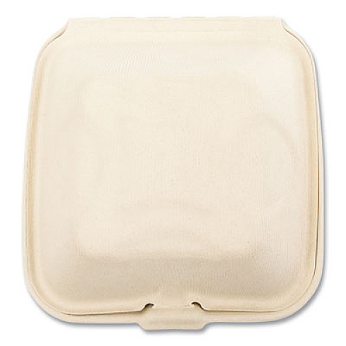 Boardwalk Bagasse PFAS-Free Food Containers, 6 x 6 x 3.19, Tan, Sugarcane, 500/Carton (HINGE66NPFA)