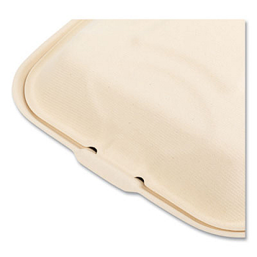 Boardwalk Bagasse PFAS-Free Food Containers, 3 Compartments, 9 x 3.19 x 9, Tan, Sugarcane, 200/Carton (HNGE3C9NPFA)