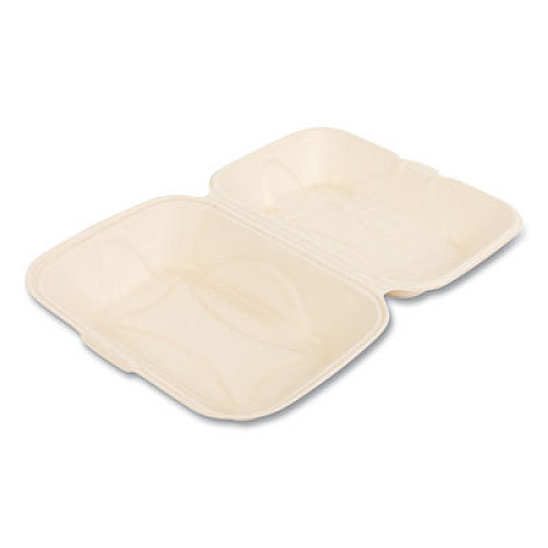 Boardwalk Bagasse PFAS-Free Food Containers, Hoagie/Hinged Lid, 6 x 3 x 9, Tan, Sugarcane, 250/Carton (HINGE96NPFA)