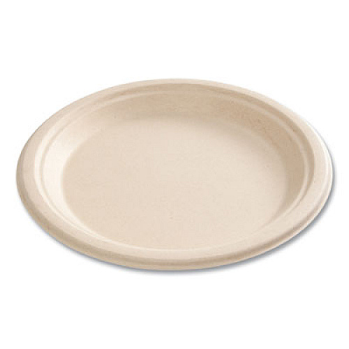 Boardwalk Bagasse PFAS-Free Dinnerware, Plate, Sugarcane, 9" dia, Tan, 500/Carton (PLATE9NPFA)