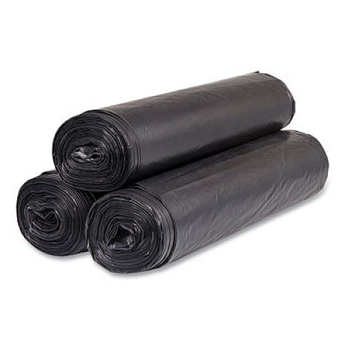 Inteplast Group High-Density Commercial Can Liners, 56 gal, 22 mic, 43" x 48", Black, Interleaved Roll, 25 Bags/Roll, 6 Rolls/Carton (S434822K)