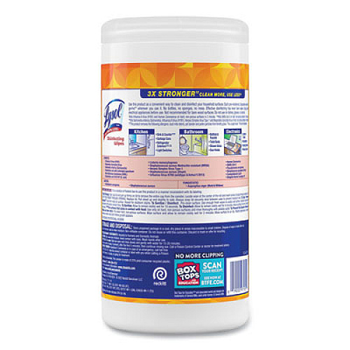 LYSOL Brand Disinfecting Wipes, 1-Ply, 7 x 7.25, Mango and Hibiscus, White, 80 Wipes/Canister, 6 Canisters/Carton (97181)
