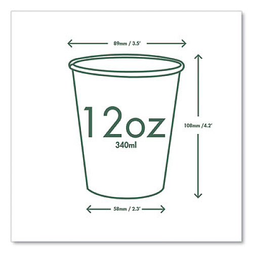 Vegware 89-Series Hot Cup, 12 oz, Paper, White/Green, 1,000/Carton (LV12G)