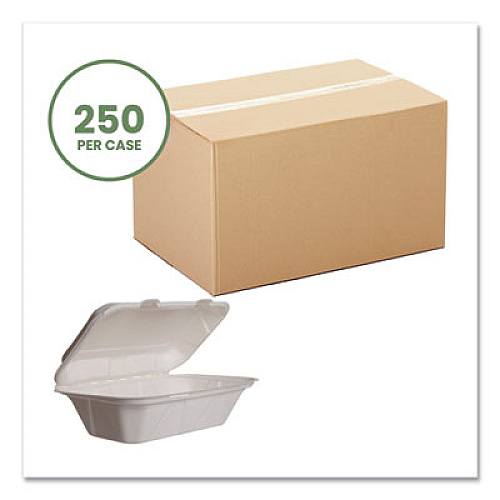 Vegware Nourish Molded Fiber Takeout Containers, Compostable, 5 x 9 x 2, White, Sugarcane, 250/Carton (WHHOAGIE)