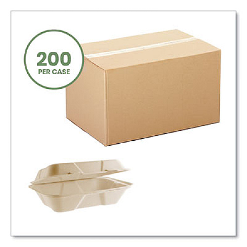 Vegware Nourish Molded Fiber Takeout Containers, Compostable, 6.1 x 9 x 2.9, Natural, Sugarcane, 200/Carton (VWHC96NFA)