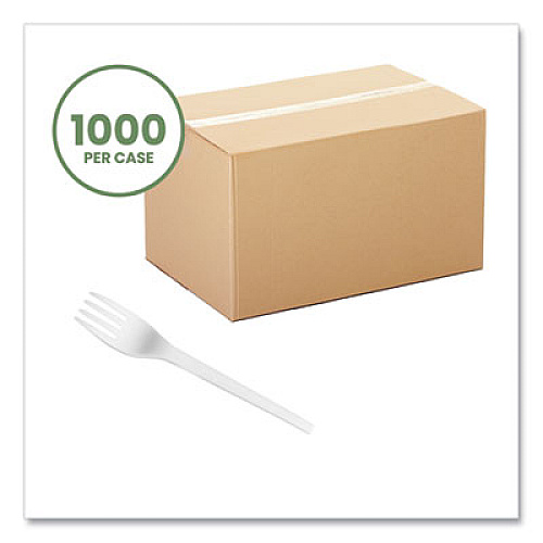 Vegware White CPLA Cutlery, General Purpose Fork, Plastic, White, 1,000/Carton (VWFK65)
