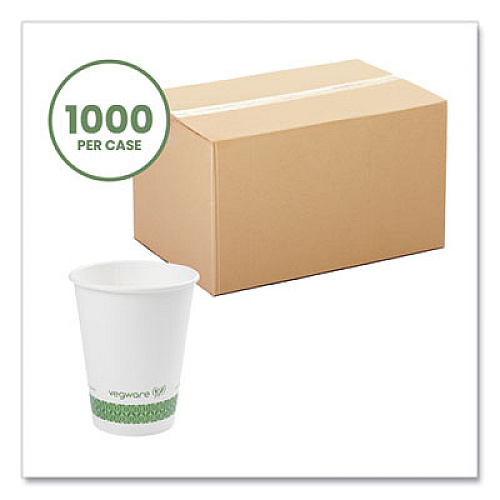 Vegware 89-Series Hot Cup, 12 oz, Paper, White/Green, 1,000/Carton (LV12G)
