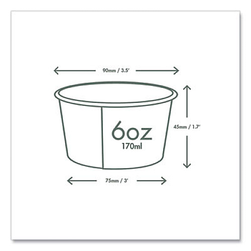 Vegware Soup Containers, Compostable, 6 oz, 3.5" Diameter x 1.7" h, Green/White, Paper, 1,000/Carton (SC06G)