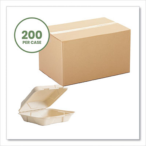 Vegware Nourish Molded Fiber Takeout Container, Compostable, 9 x 10 x 2, Natural, Sugarcane, 200/Carton (VWHC101NFA)
