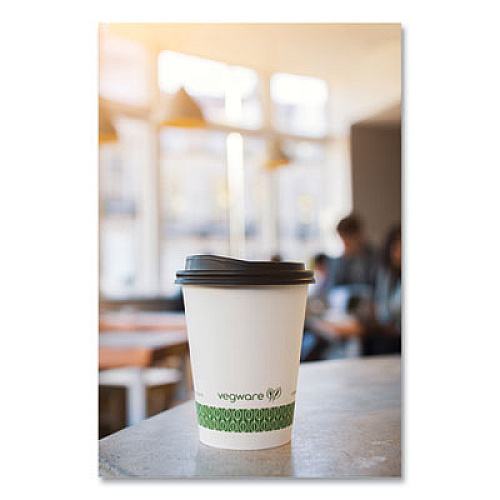 Vegware 89-Series Hot Cup, 12 oz, Paper, White/Green, 1,000/Carton (LV12G)