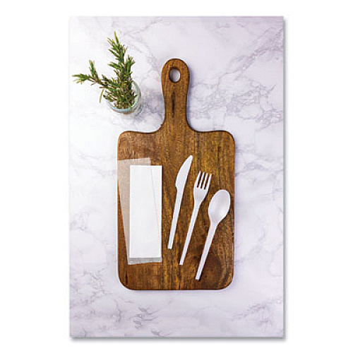 Vegware Cutlery Kits, Compostable, General Purpose, Fork/Knife/Napkin/Spoon, Plastic, White, 250/Carton (VWKFSWN)