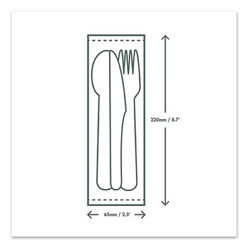 Vegware Cutlery Kits, Compostable, General Purpose, Fork/Knife/Napkin/Spoon, Plastic, White, 250/Carton (VWKFSWN)