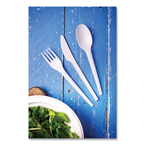Vegware White CPLA Cutlery, General Purpose Spoon, Plastic, 1,000/Carton (VWSP65)