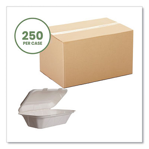 Vegware White Molded Fiber Clamshell Containers, Compostable, 9 x 11 x 2, White, Sugarcane, 250/Carton (WHBRGHOAGIE)
