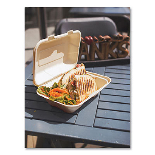 Vegware Nourish Molded Fiber Takeout Containers, Compostable, 6.1 x 9 x 2.9, Natural, Sugarcane, 200/Carton (VWHC96NFA)