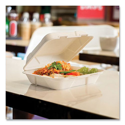 Vegware Nourish Molded Fiber Takeout Container, Compostable, 9 x 10 x 2, Natural, Sugarcane, 200/Carton (VWHC101NFA)