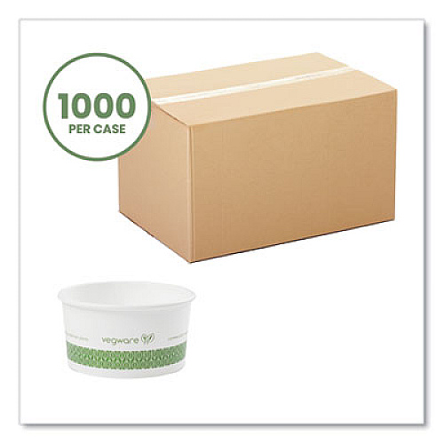 Vegware Soup Containers, Compostable, 6 oz, 3.5" Diameter x 1.7" h, Green/White, Paper, 1,000/Carton (SC06G)