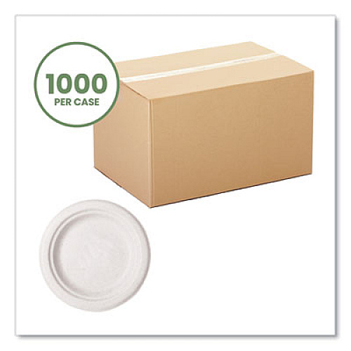 Vegware Nourish Molded Fiber Tableware, Compostable, Plate, Sugarcane, 6" dia, White, 1,000/Carton (VWP016NFA)