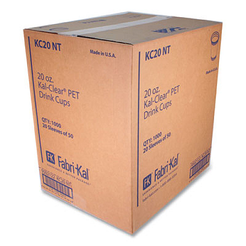 Fabri-Kal Kal-Clear PET Cold Drink Cups, 20 oz, Plastic, Clear, 50/Bag, 20 Bags/Carton (KC20)